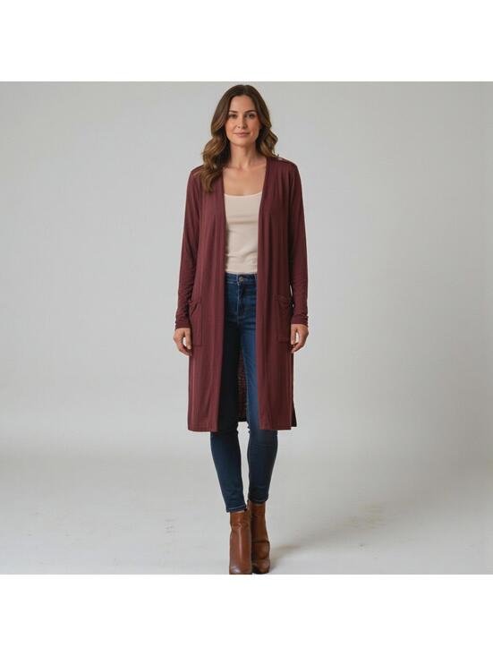 POL Sweaters - POL Burgundy Red Chunky Open Knit Duster Cardigan Sweater Womens L Pockets Boho